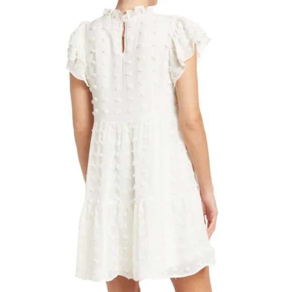 LOVE BY DESIGN Women's Kelsey Chiffon Mini Swiss Dot Dress Size S - White NWT - Picture 2 of 5
